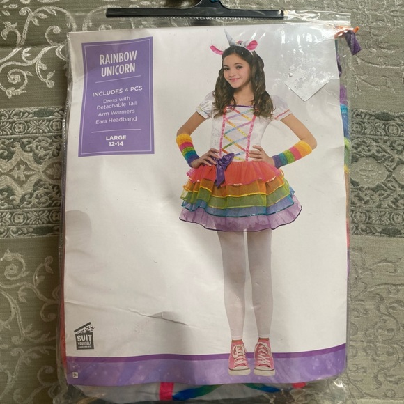 RAINBOW 🌈 UNICORN 4PC COSTUME SIZE GIRL LARGE (12-14) 🌟NWT🌟 - Picture 4 of 9